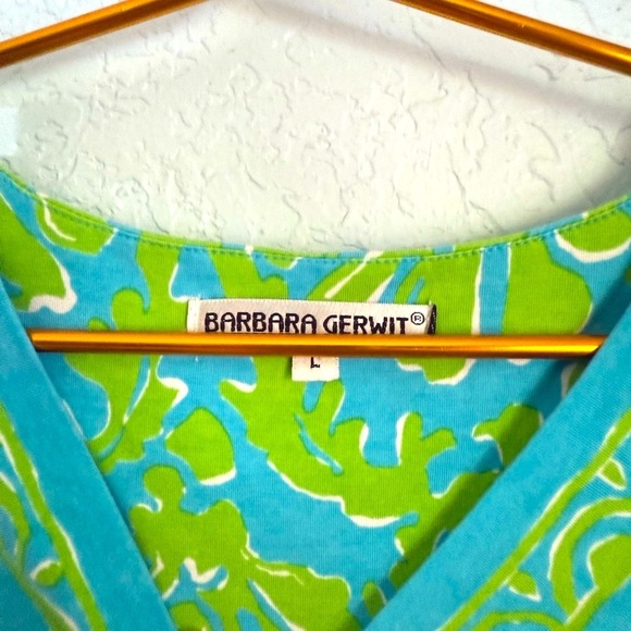 Barbara Gerwit Bright Green & Blue Tunic Dress | Boho Resort Chic | Size L - Picture 2 of 4